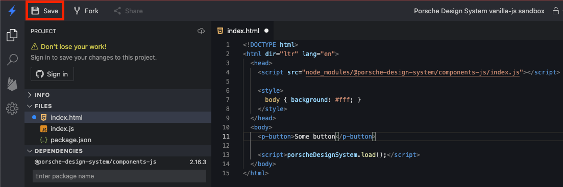 save stackblitz reproduction example
