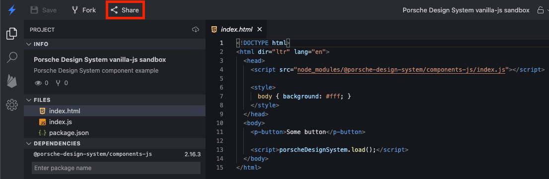share stackblitz reproduction example